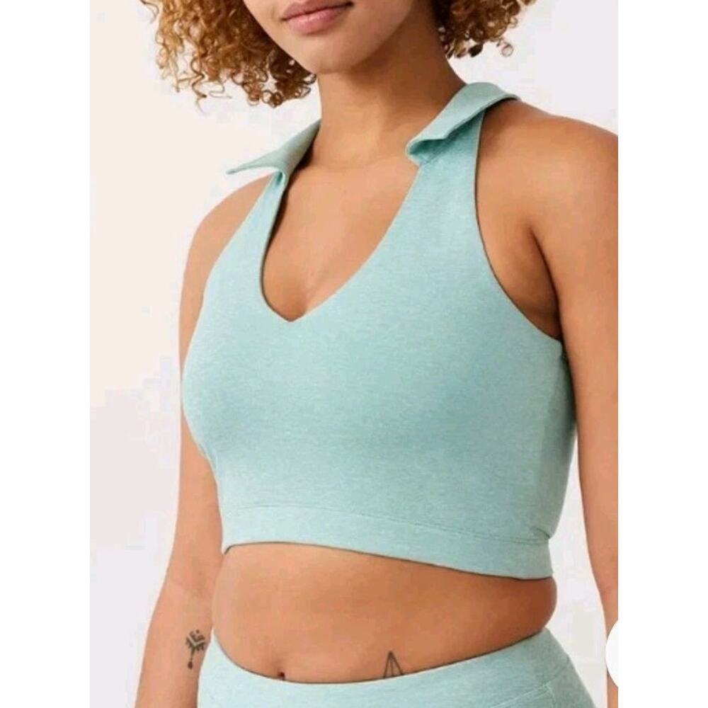 Outdoor Voices Warmup Collared Crop Top Caribbean Blue Aqua Women L New